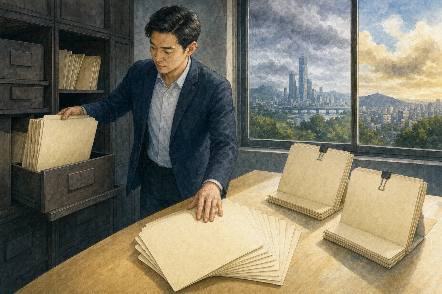 낡은 포트폴리오 사진을 치우고 새 분기 서류와 먼저 도착한 두 묶음을 펼친 분석가