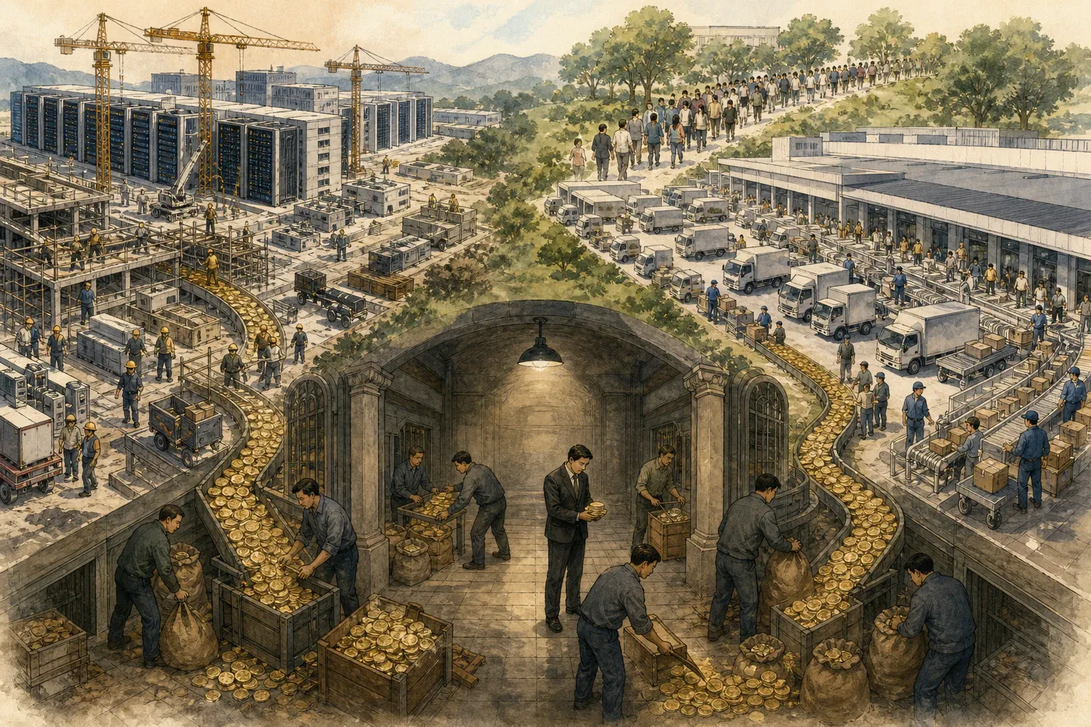 클라우드 서버동과 즉시배송 창고는 빠르게 확장되지만 중앙 이익 저장고는 얇아지는 모습