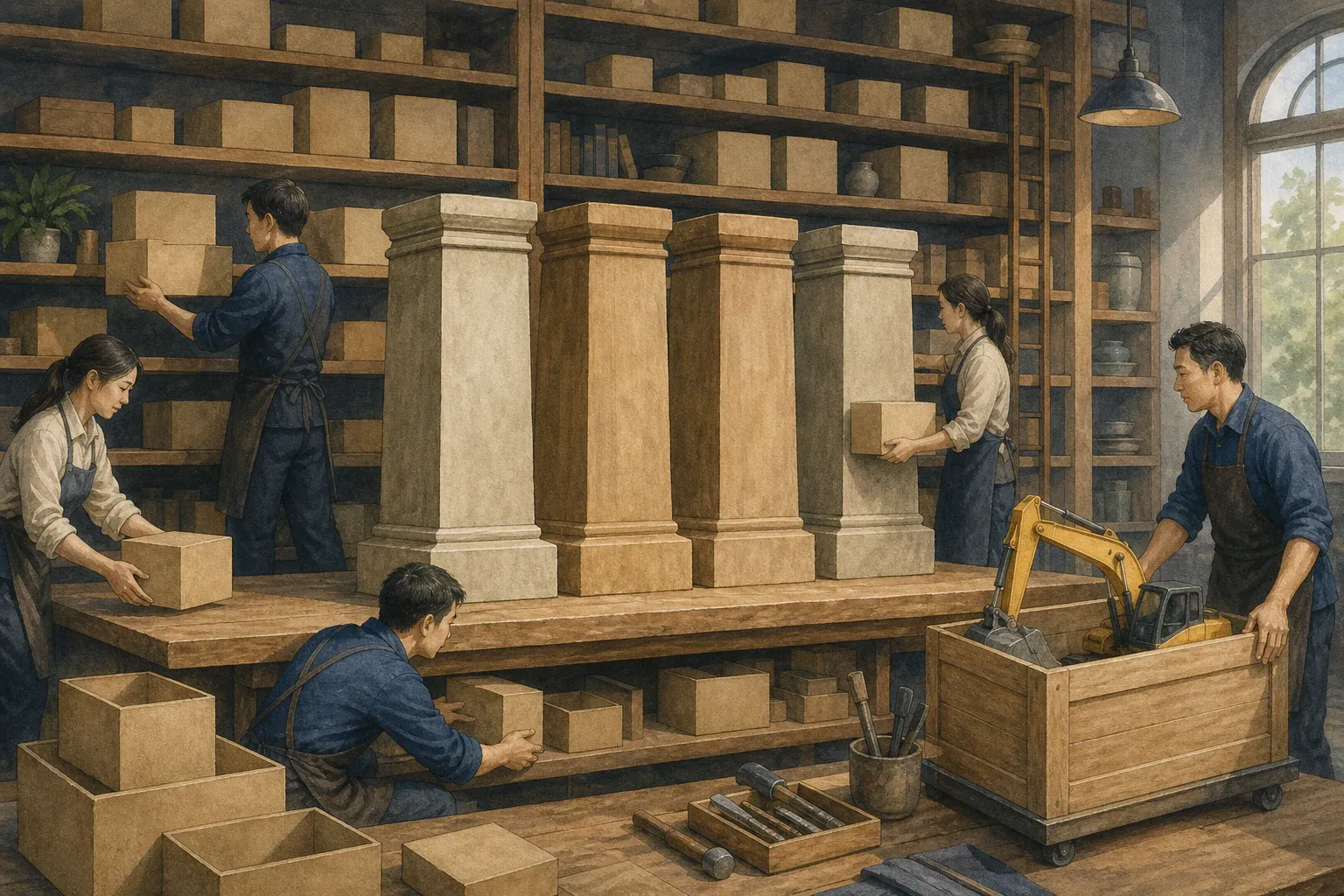 작은 보유 상자를 덜어내도 네 개의 큰 핵심 탑은 그대로 남은 작업대